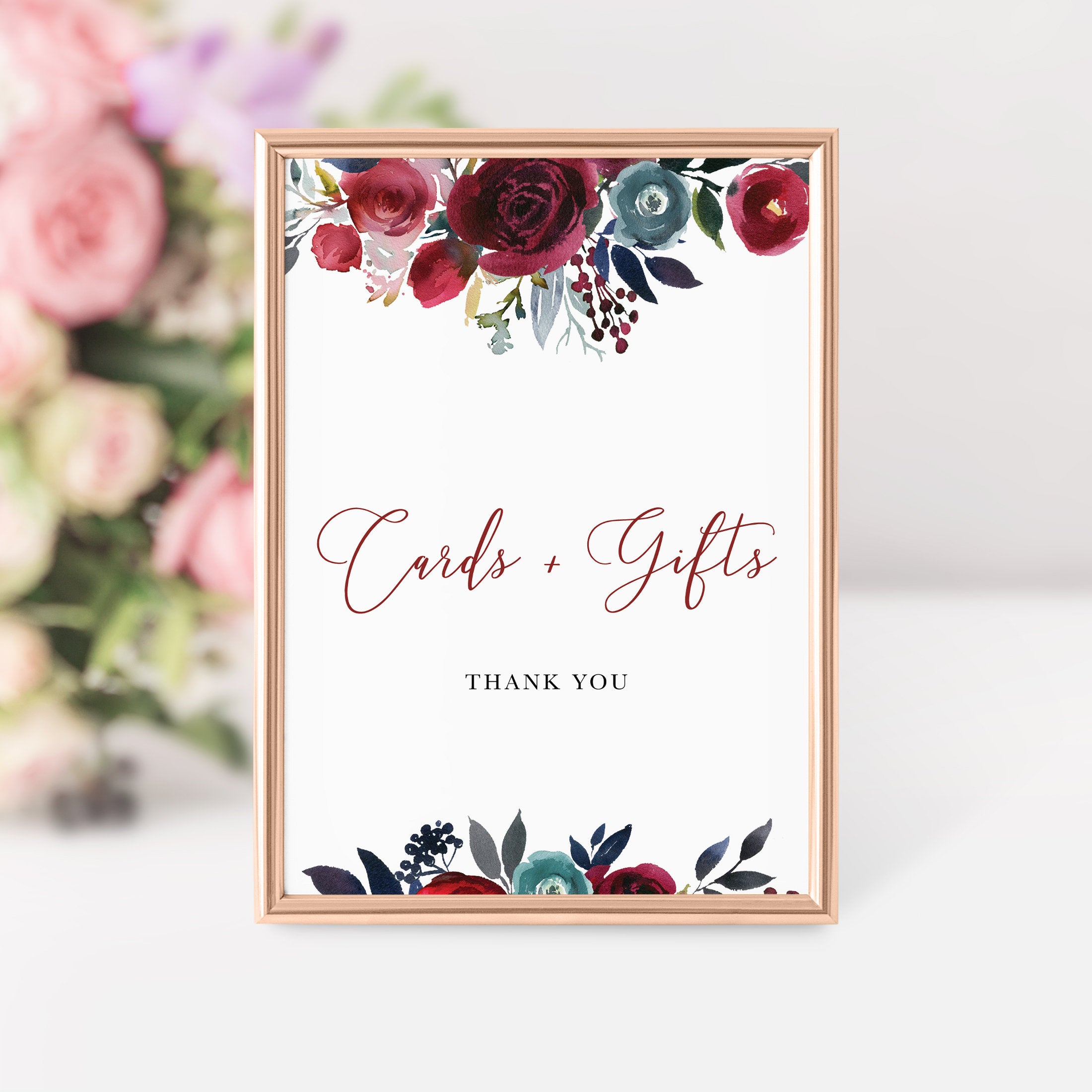 Burgundy Wedding Decor, Cards and Gifts Sign Printable, Burgundy and Navy Wedding, INSTANT DOWNLOAD - BB100 - @PlumPolkaDot 