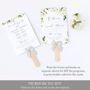 White Floral Greenery Wedding Program Template, Wedding Ceremony Programs, Editable Wedding Program, 5x7 DIGITAL DOWNLOAD - WRG100 - @PlumPolkaDot 