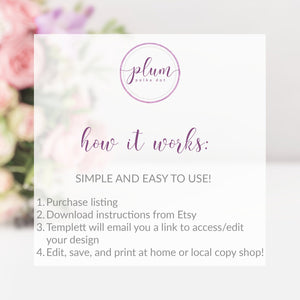 Navy and Blush Floral Wedding Menu Template Download, Blush Wedding Menu Editable Download, Printable Menu 4x9 & 5x7 - NB100 - @PlumPolkaDot 