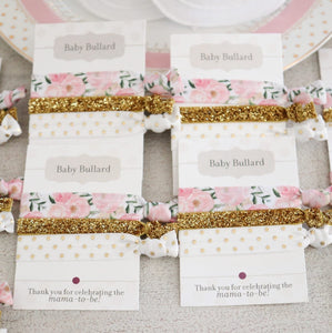 Baby Shower Favors Girl, Floral Baby Shower Decorations, Unique Baby Shower Favors Pink and Gold, Hair Tie Favors  - FR100 - @PlumPolkaDot 