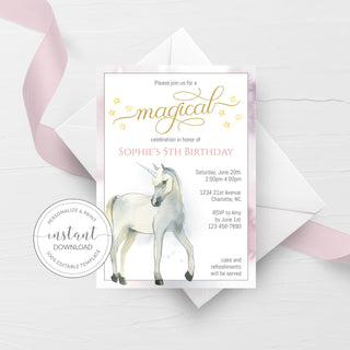 Unicorn Invitation Download, Magical Unicorn Invite Template Printable, Unicorn Birthday Invitation, Editable DIGITAL DOWNLOAD - D200 - @PlumPolkaDot 