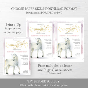 Unicorn Invitation Download, Magical Unicorn Invite Template Printable, Unicorn Birthday Invitation, Editable DIGITAL DOWNLOAD - D200 - @PlumPolkaDot 