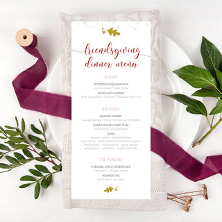 Friendsgiving Menu Template, Friendsgiving Decor, Friendsgiving Decorations, Fall Dinner Menu Printable, Editable DIGITAL DOWNLOAD - FL100 - @PlumPolkaDot 