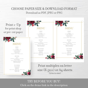 Christmas Wedding Menu Template, Christmas Wedding Table Decor, Winter Wedding Menu Printable, Editable DIGITAL DOWNLOAD - CG100 - @PlumPolkaDot 