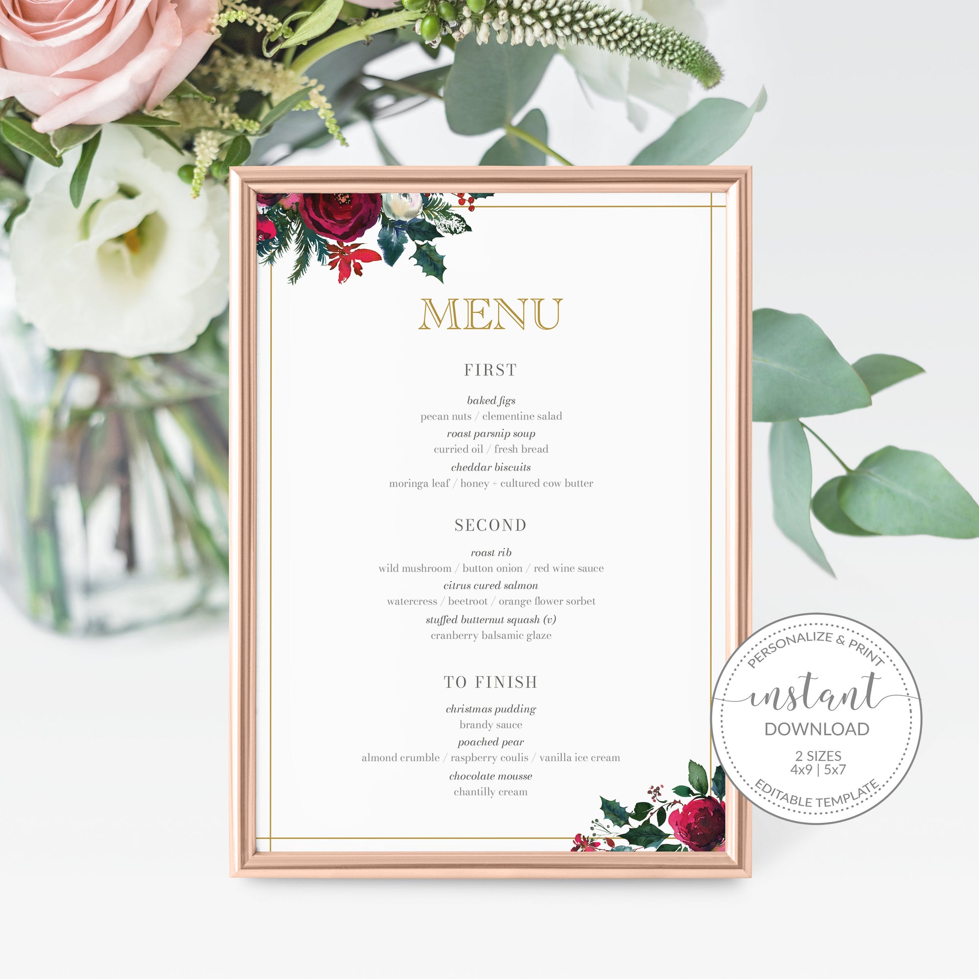 Christmas Wedding Menu Template Printable, Winter Wedding Menu, Editab - PlumPolkaDot christmas-wedding-menu-template-printable-winter-wedding-menu-editab-plumpolkadot