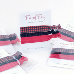Flannel Fling Before the Ring, Hair Tie Favors, Flannel Fling Bachelorette Party Hair Ties, Personalized Bridal Shower Favors - BP100 - @PlumPolkaDot 