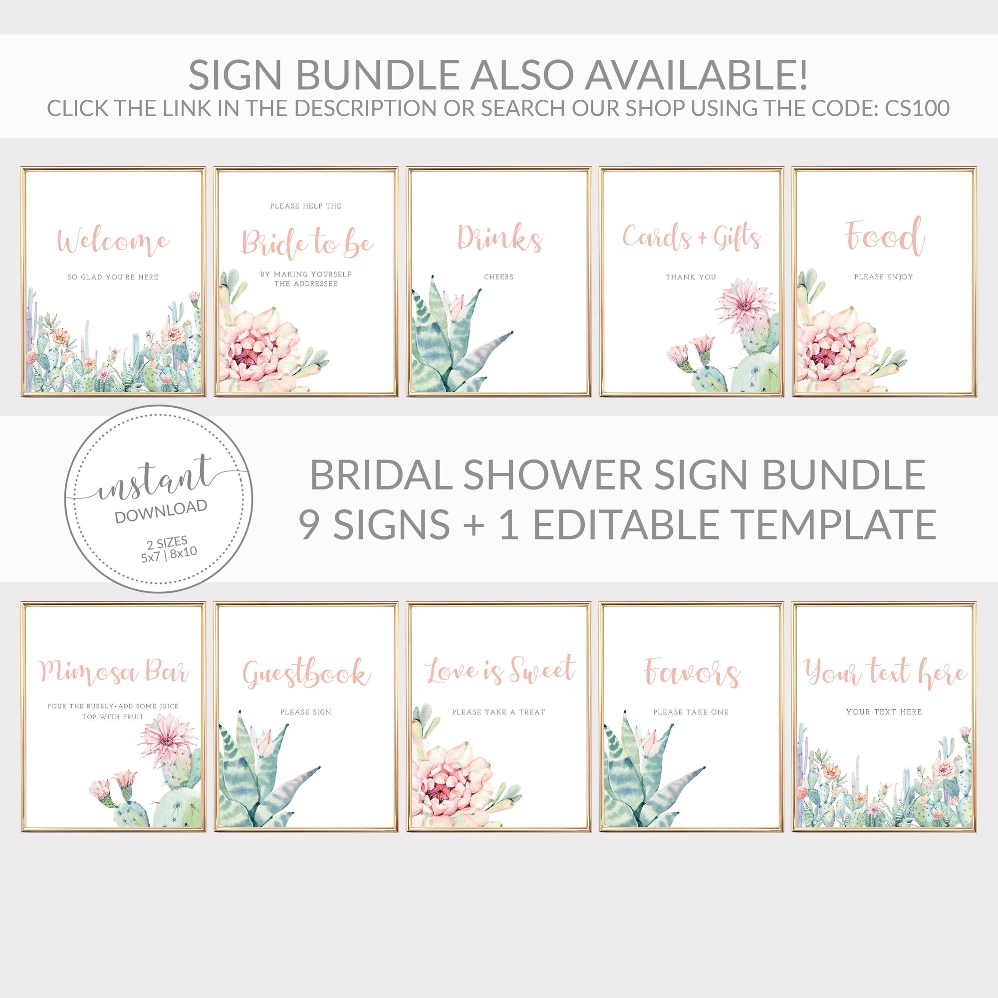 Succulent Drinks Sign Printable, Succulent Bridal Shower Sign, Succulent Baby Shower Table Signs, DIGITAL DOWNLOAD - CS100 - @PlumPolkaDot 