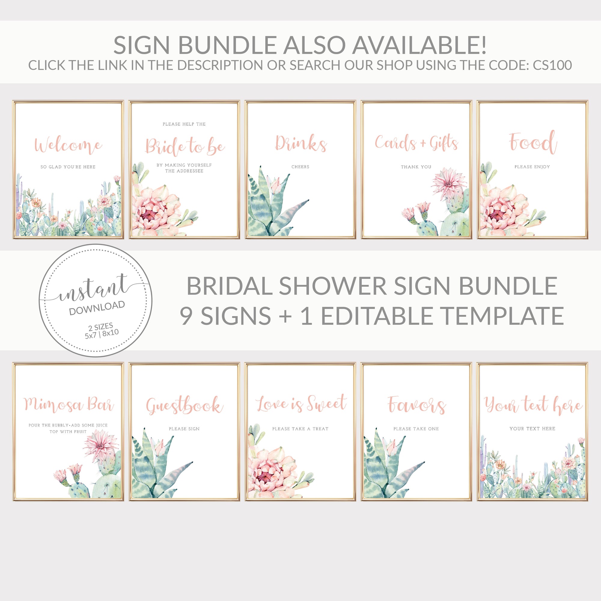 Succulent Bridal Shower Mimosa Bar Sign Printable, Cactus Bridal Shower Bubbly Bar Sign, Succulent Decorations, DIGITAL DOWNLOAD - CS100 - @PlumPolkaDot 