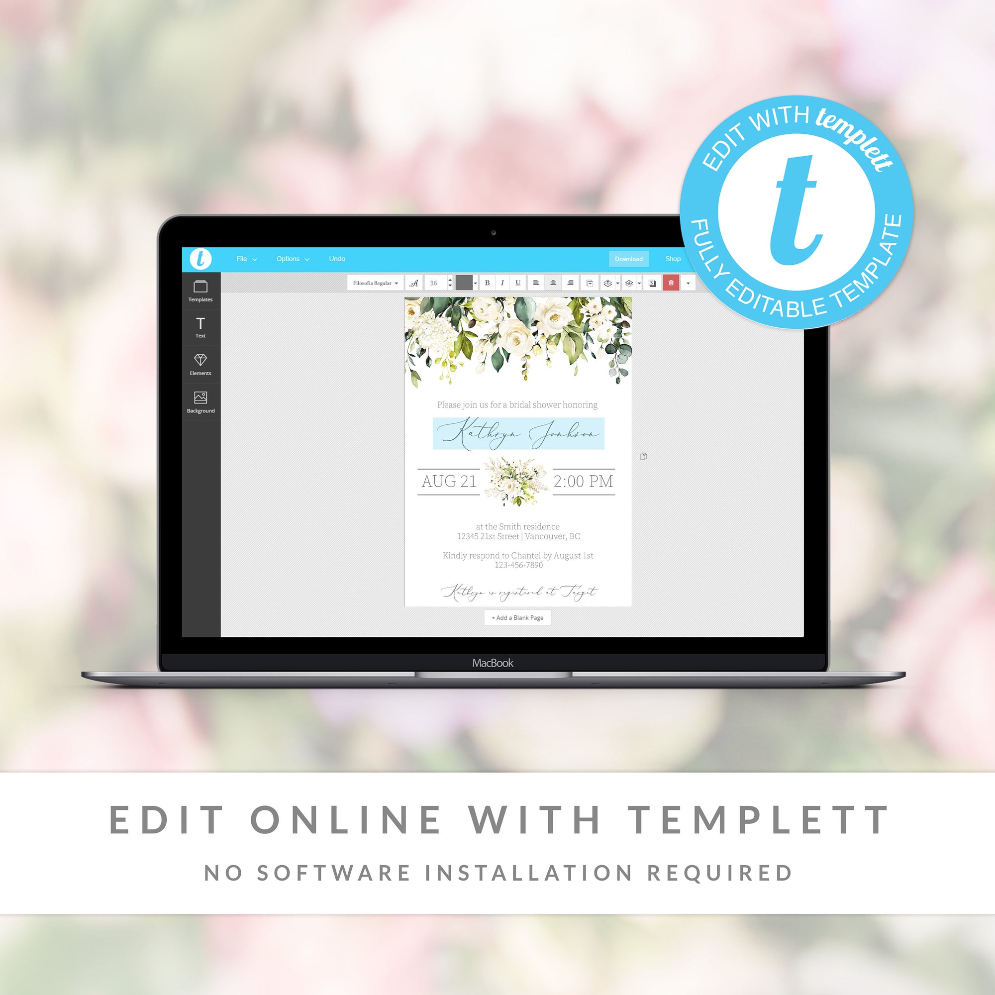White Floral Greenery Bridal Shower Invitation Template, Printable Bridal Shower Invite, Editable DIGITAL DOWNLOAD - WRG100 - @PlumPolkaDot 