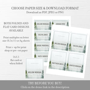 Woodland Wedding Place Card Template, Personalized Forest Wedding Name Cards, Printable Place Cards Trees, DIGITAL DOWNLOAD - D100 - @PlumPolkaDot 