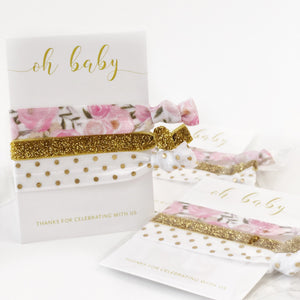 Floral Baby Shower Favors Hair Ties, Unique Baby Shower Favors, Tea Party Baby Shower Favors, Gold Baby Shower Hair Ties - FR100 - @PlumPolkaDot 