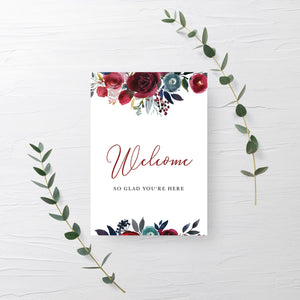 Burgundy and Navy Bridal Shower Welcome Sign Printable, Burgundy Bridal Shower Decorations, INSTANT DOWNLOAD - BB100 - @PlumPolkaDot 