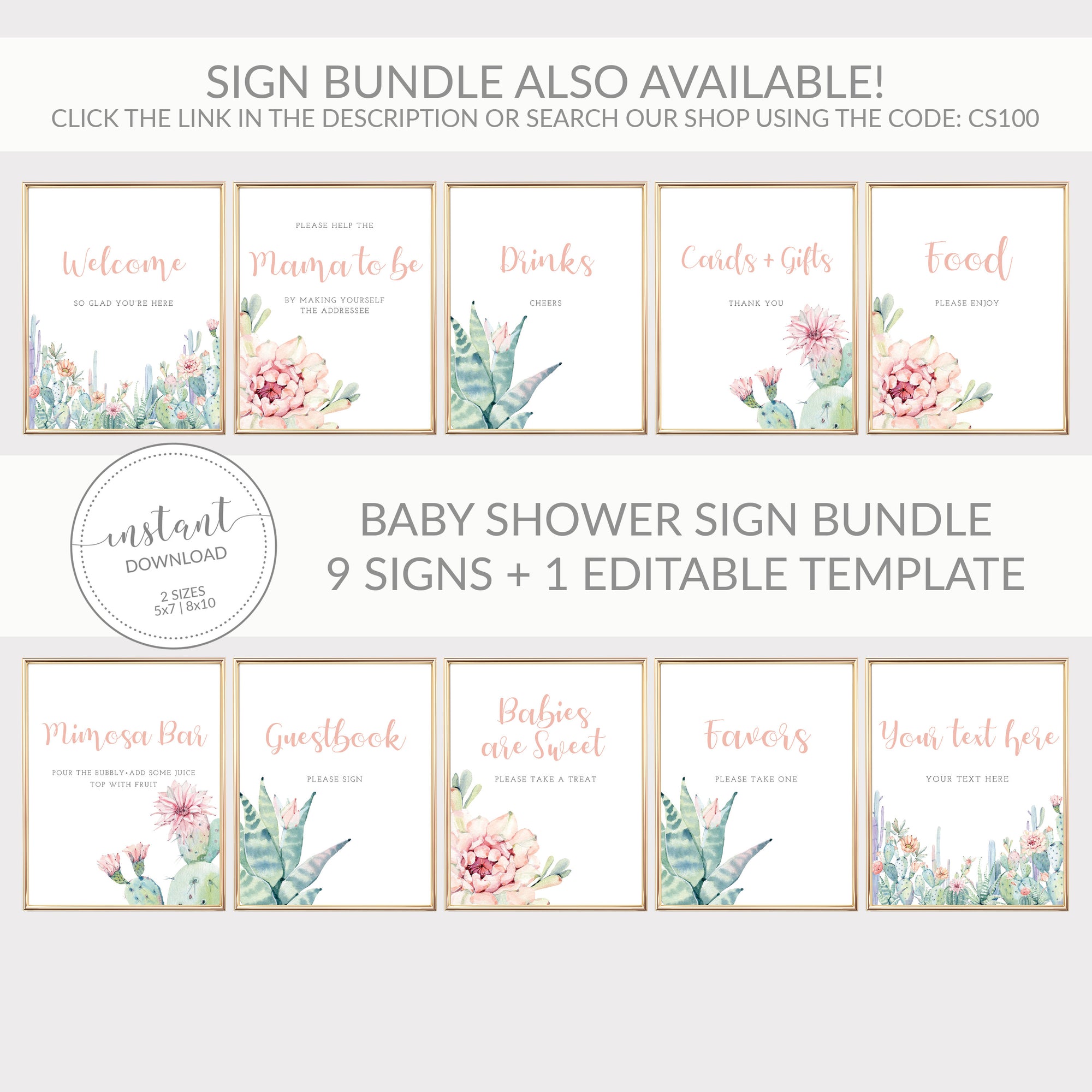Succulent Baby Shower Invitation, Girl Baby Shower Invitation Template, Editable DIGITAL DOWNLOAD - CS100 - @PlumPolkaDot 