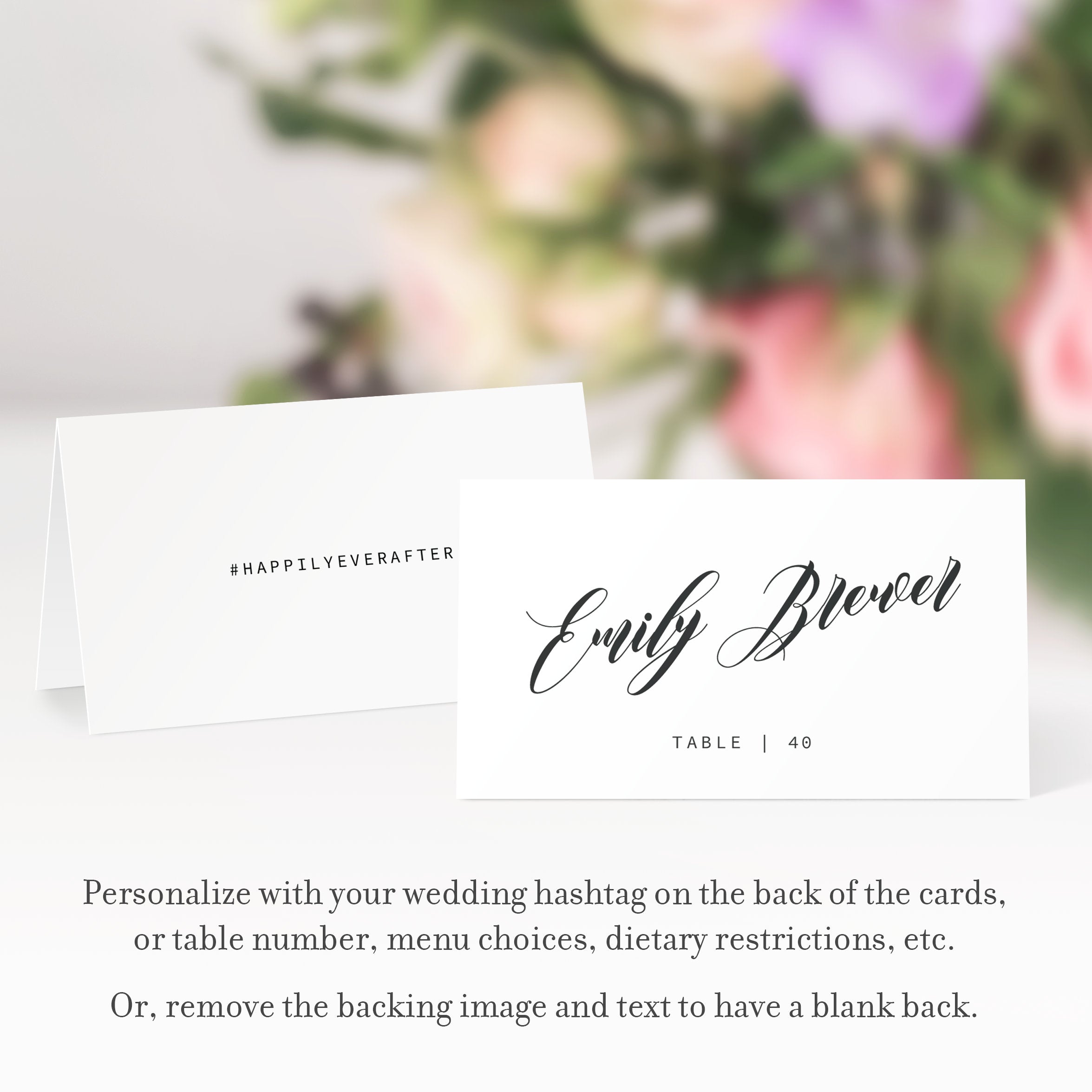 Black Script Wedding Place Cards Template, Personalized Wedding Name Cards, Printable Place Cards, DIGITAL DOWNLOAD - SFB100 - @PlumPolkaDot 