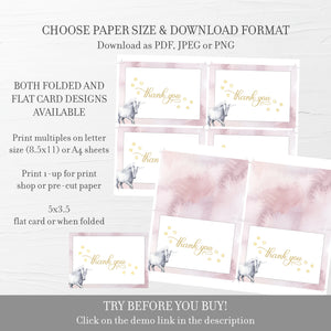 Unicorn Thank You Card Printable, Unicorn Thank You Note, Folded and Flat Cards 5X3.5, Editable Template DIGITAL DOWNLOAD - D200 - @PlumPolkaDot 