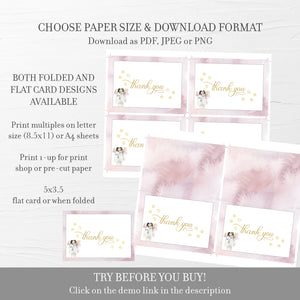 FairyThank You Card Printable, Fairy Thank You Note, Folded and Flat Cards 5X3.5, Editable Template DIGITAL DOWNLOAD - D300 - @PlumPolkaDot 