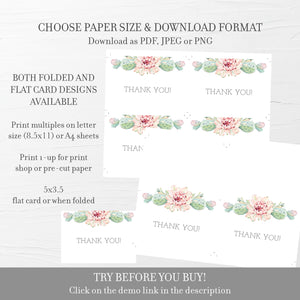 Cactus Thank You Card Printable, Succulent Thank You Note, Folded and Flat Cards 5X3.5, Editable Template DIGITAL DOWNLOAD - CS100 - @PlumPolkaDot 