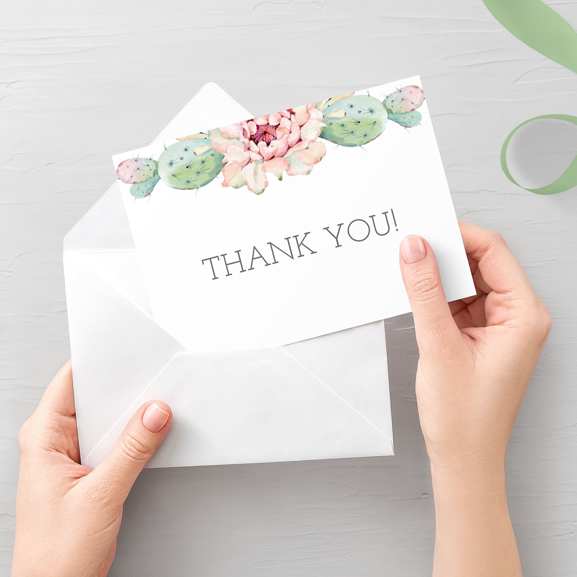 succulent thank you Cactus Thank You Card Template, Succulent Thank You Note, Folded and F