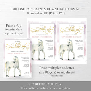Horse Birthday Invitation Template, Horse Party Invitation Printable, Editable DIGITAL DOWNLOAD - D400 - @PlumPolkaDot 