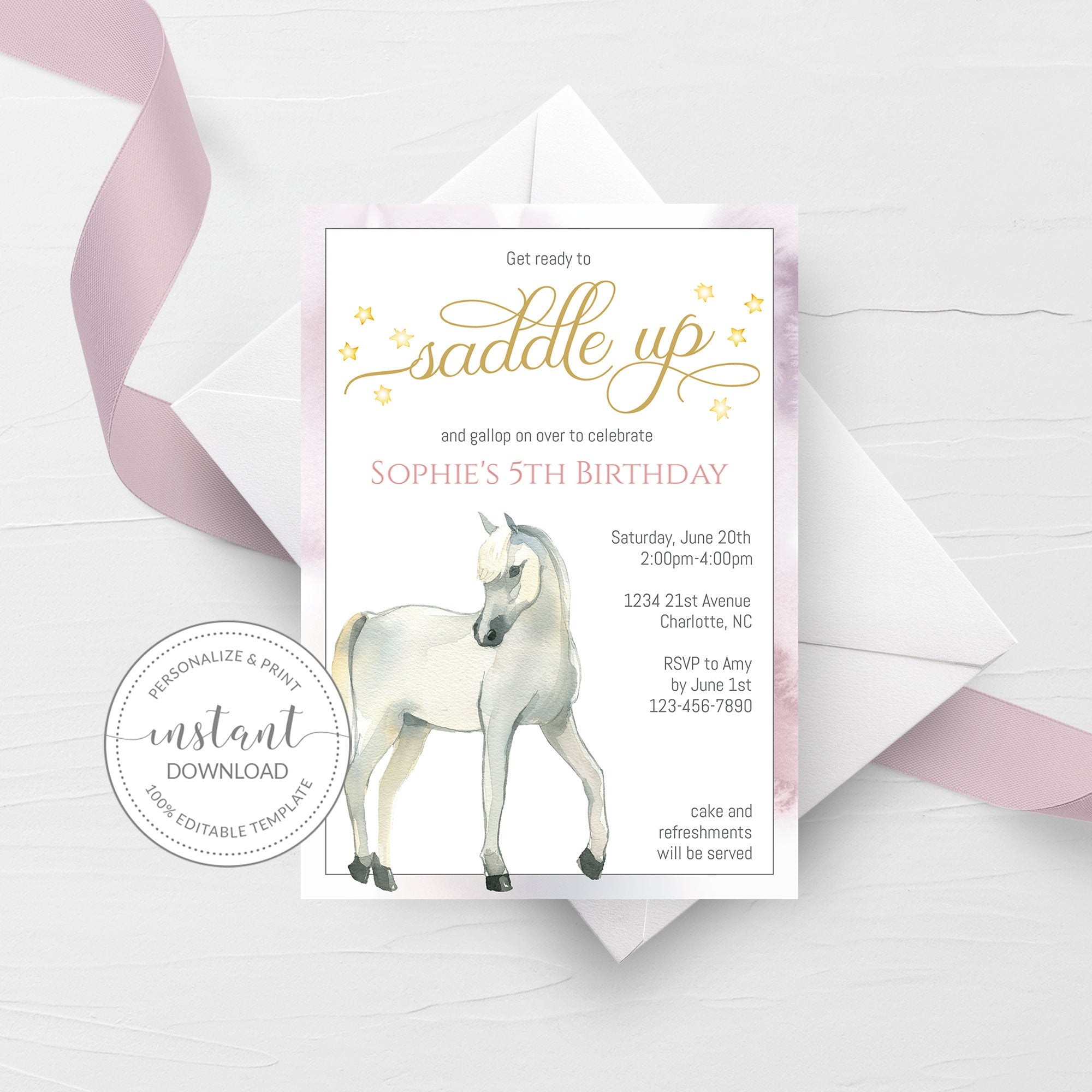 Horse Birthday Invitation Template, Printable Horse Party Invite, Edit - PlumPolkaDot horse-birthday-invitation-template-printable-horse-party-invite-edit-plumpolkadot