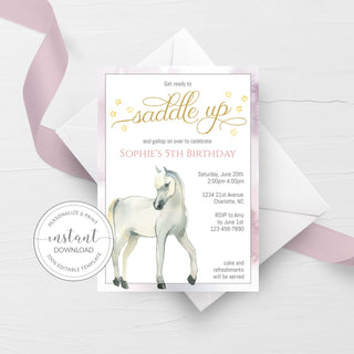 Horse Birthday Invitation Template, Horse Party Invitation Printable, Editable DIGITAL DOWNLOAD - D400 - @PlumPolkaDot 