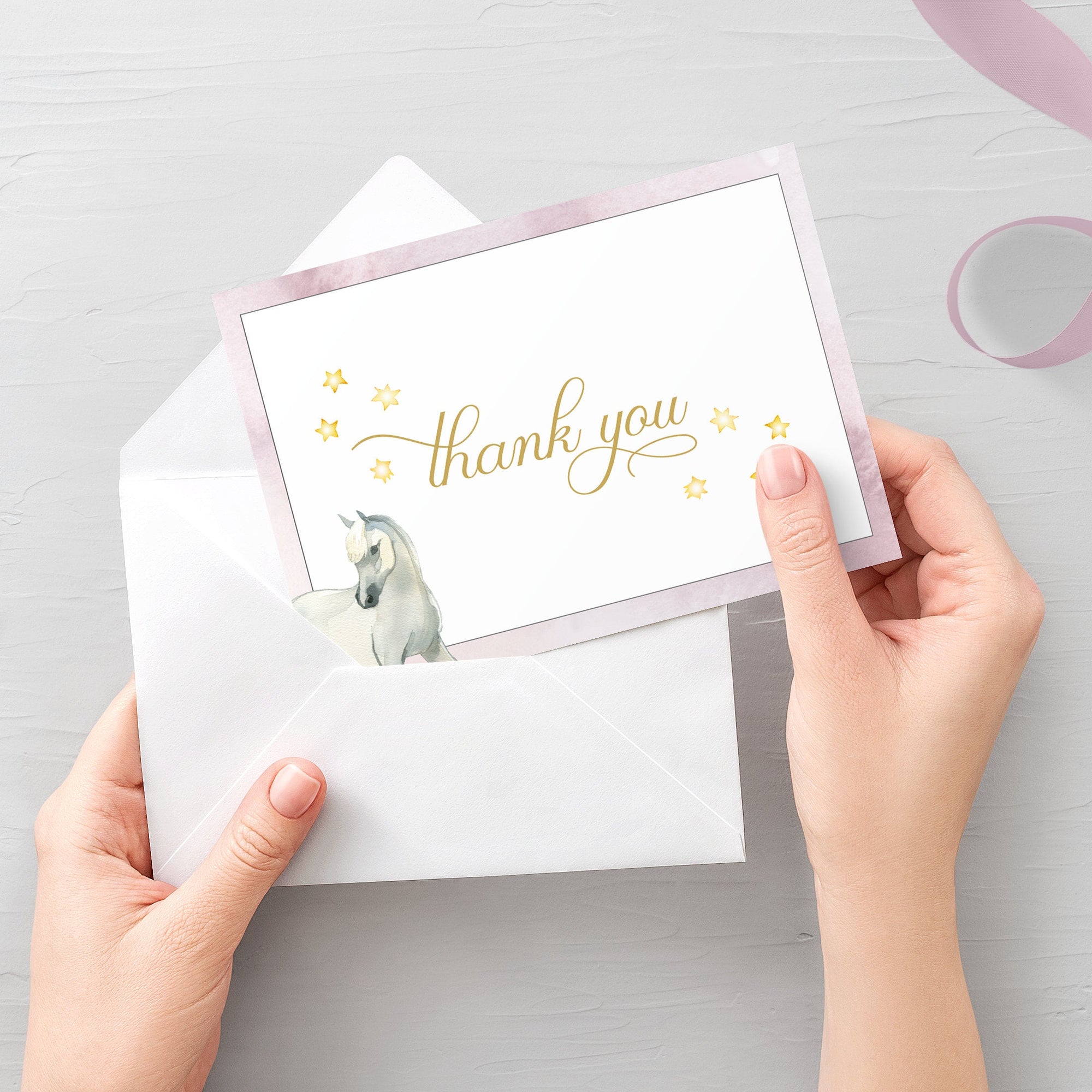 horse thank you card template, printable horse thank you note, folded and flat cards 5x3.5, editable instant download - d4100
