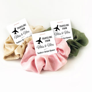 Traveling From Miss to Mrs Bridal Shower Favors, Hair Scrunchie Favors, Travel Bridal Shower Favors, Travelling From Miss to Mrs - @PlumPolkaDot 
