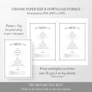 Fairytale Wedding Menu Template Download, Editable Download, Printable Menu, Once Upon a Time 4x9 & 5x7 - D500 - @PlumPolkaDot 