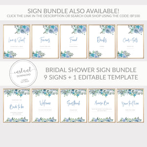 Blue Floral Favors Sign INSTANT DOWNLOAD, Bridal Shower Favors Sign, Baby Shower Sign, Wedding Decorations - BF100 - @PlumPolkaDot 
