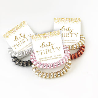 Dirty Thirty 30th Birthday Party Favors for Women, Spiral Hair Ties - @PlumPolkaDot 