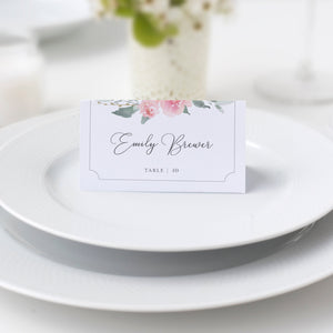 Pink Floral Wedding Place Card Template, Personalized Wedding Name Cards, Blush Printable Place Cards, DIGITAL DOWNLOAD - FR100 - @PlumPolkaDot 