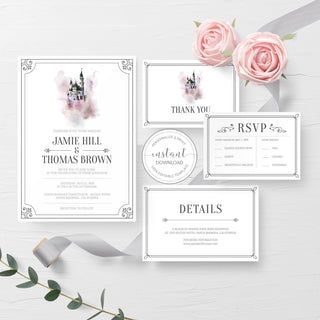 Fairytale Wedding Invitations Template, Fairy Tale Wedding Invitation Suite, Fairytale Invitation, Editable Printable DIGITAL DOWNLOAD D500 - @PlumPolkaDot 