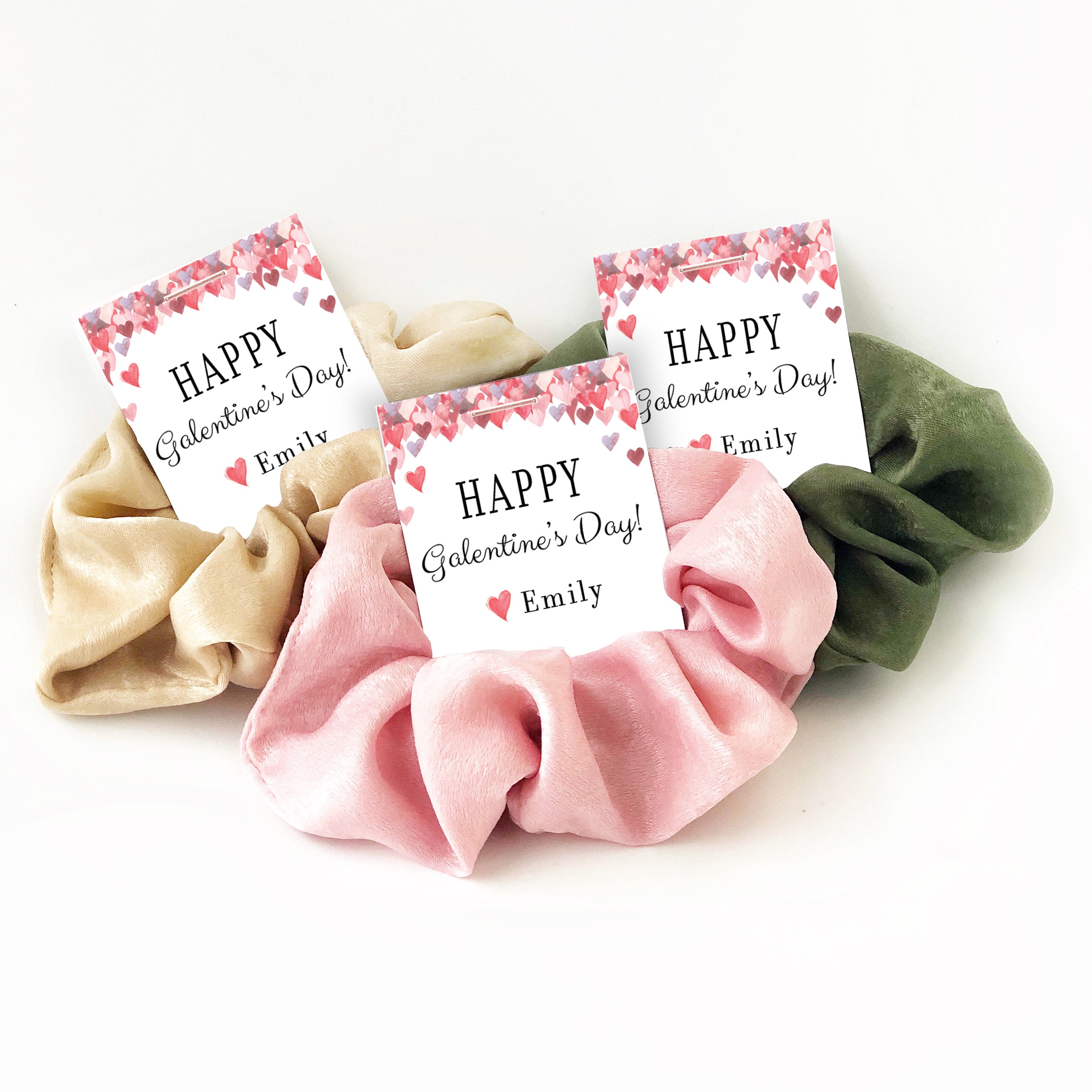 Hair Scrunchie Galentine Gift for Friends, Personalized Galentine Party Favors, Galentine's Day Scrunchy Hair Tie Favor - @PlumPolkaDot 