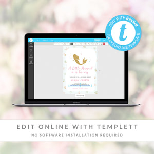 Mermaid Baby Shower Invitation Printable, Under the Sea Baby Shower, A Little Mermaid Is On Her Way, Template DIGITAL DOWNLOAD - M100 - @PlumPolkaDot 