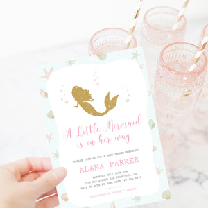 Mermaid Baby Shower Invitation Printable, Under the Sea Baby Shower, A Little Mermaid Is On Her Way, Template DIGITAL DOWNLOAD - M100 - @PlumPolkaDot 