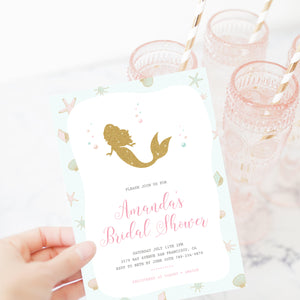 Mermaid Bridal Shower Invitation Printable, Under the Sea Bridal Shower Template, DIGITAL DOWNLOAD - M100 - @PlumPolkaDot 