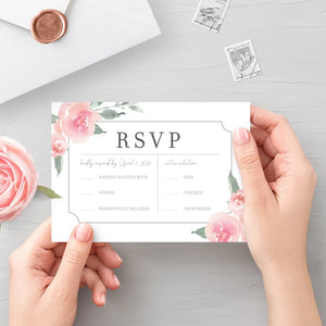 Pink Floral Wedding Invitation Template, Editable Wedding Invitation Suite Printable, Blush Wedding Invite Set, INSTANT DOWNLOAD - FR100 - @PlumPolkaDot 