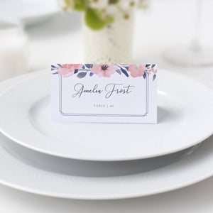 Navy and Blush Floral Wedding Place Card Template, Personalized Wedding Name Cards, Blush Printable Place Cards, DIGITAL DOWNLOAD - NB100 - @PlumPolkaDot 