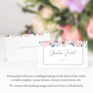 Navy and Blush Floral Wedding Place Card Template, Personalized Wedding Name Cards, Blush Printable Place Cards, DIGITAL DOWNLOAD - NB100 - @PlumPolkaDot 