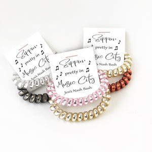 Sippin Pretty in Music City Bachelorette, Spiral Hair Ties, Nashville Bachelorette Party Favors, Nash Bash, Nashville Bach Favors - @PlumPolkaDot 