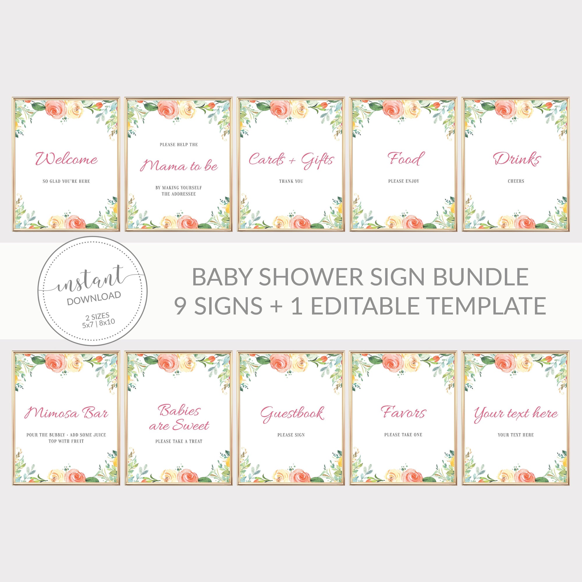 Peach Floral Baby Shower Sign Bundle Printable, Easter Baby Shower Sig -  PlumPolkaDot