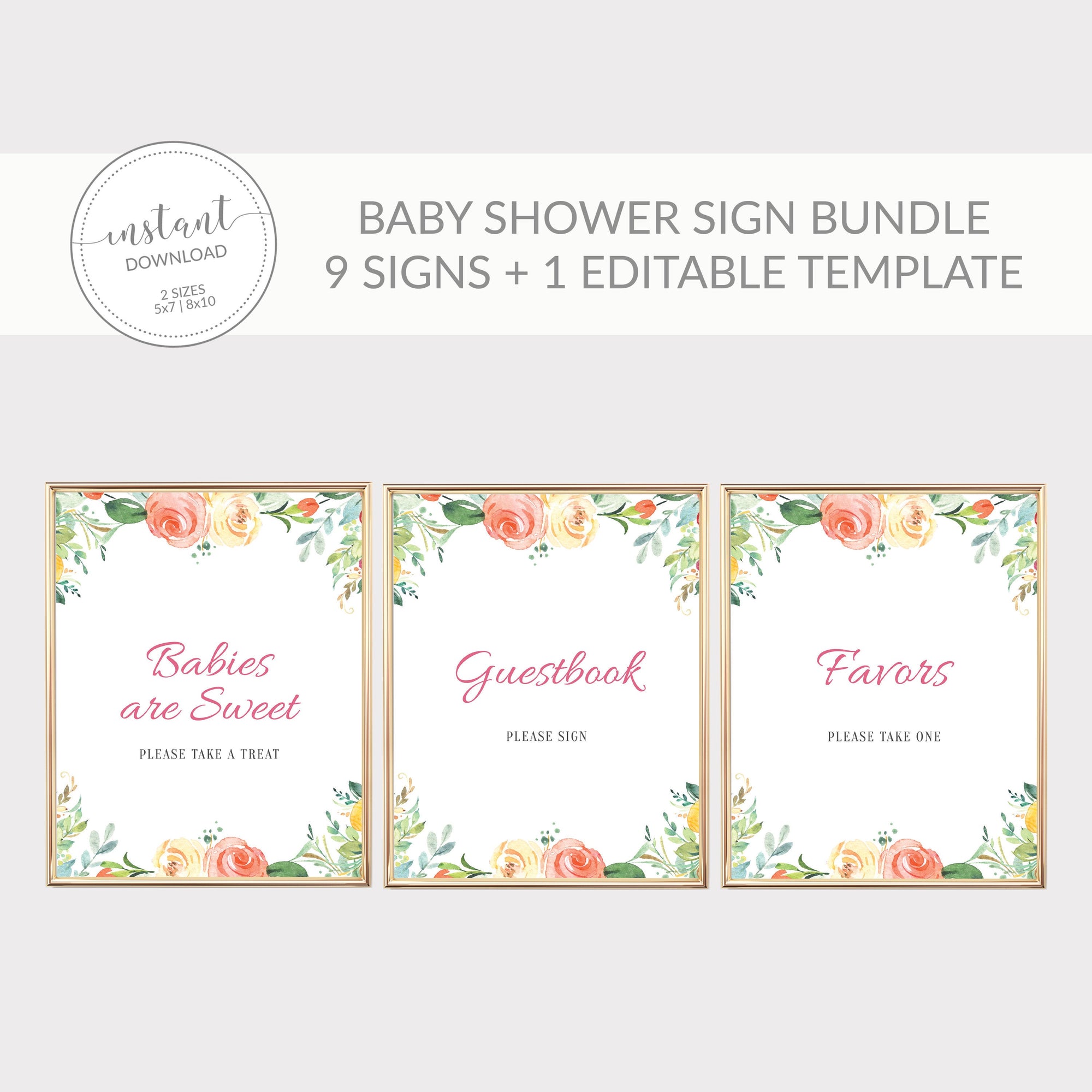 Spring Baby Shower Sign Bundle, Easter Baby Shower Table Signs, Peach Floral Baby Shower Decorations - B100 - @PlumPolkaDot 