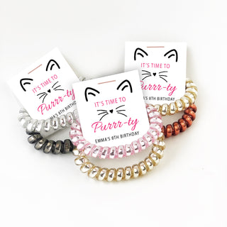 Cat Birthday Party Favors, Spiral Hair Ties, Kitty Cat Party Favors - @PlumPolkaDot 
