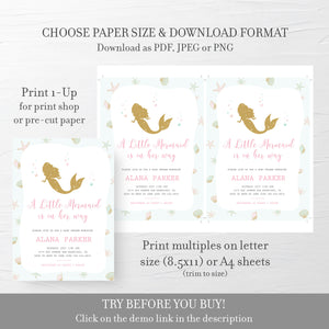 Mermaid Baby Shower Invitation Printable, Under the Sea Baby Shower, A Little Mermaid Is On Her Way, Template DIGITAL DOWNLOAD - M100 - @PlumPolkaDot 