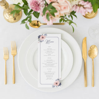 Navy and Blush Floral Wedding Menu Template Download, Blush Wedding Menu Editable Download, Printable Menu 4x9 & 5x7 - NB100 - @PlumPolkaDot 