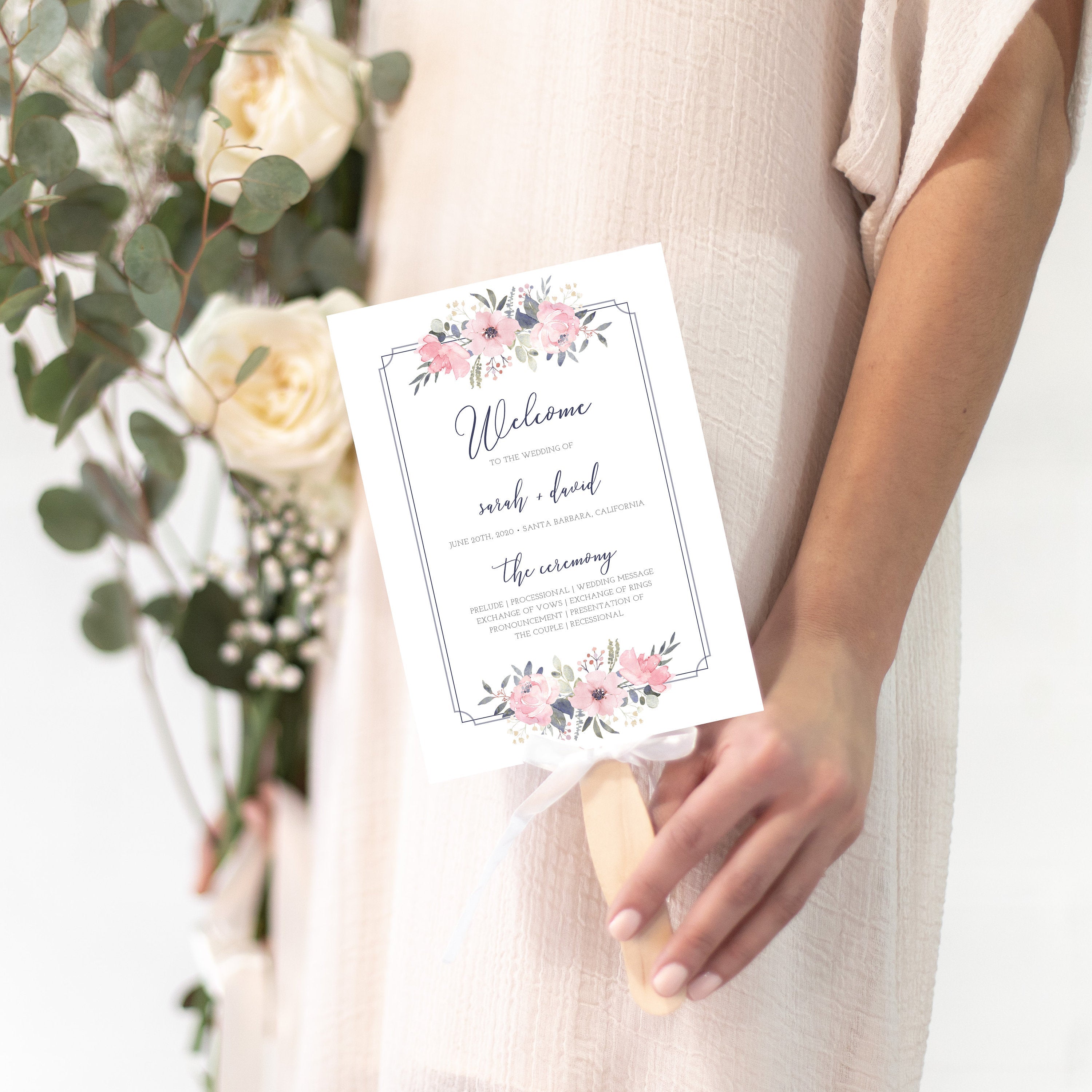 Navy and Blush Floral Wedding Ceremony Program Template, Blush Wedding Programs, 5x7 Editable DIGITAL DOWNLOAD - NB100 - @PlumPolkaDot 