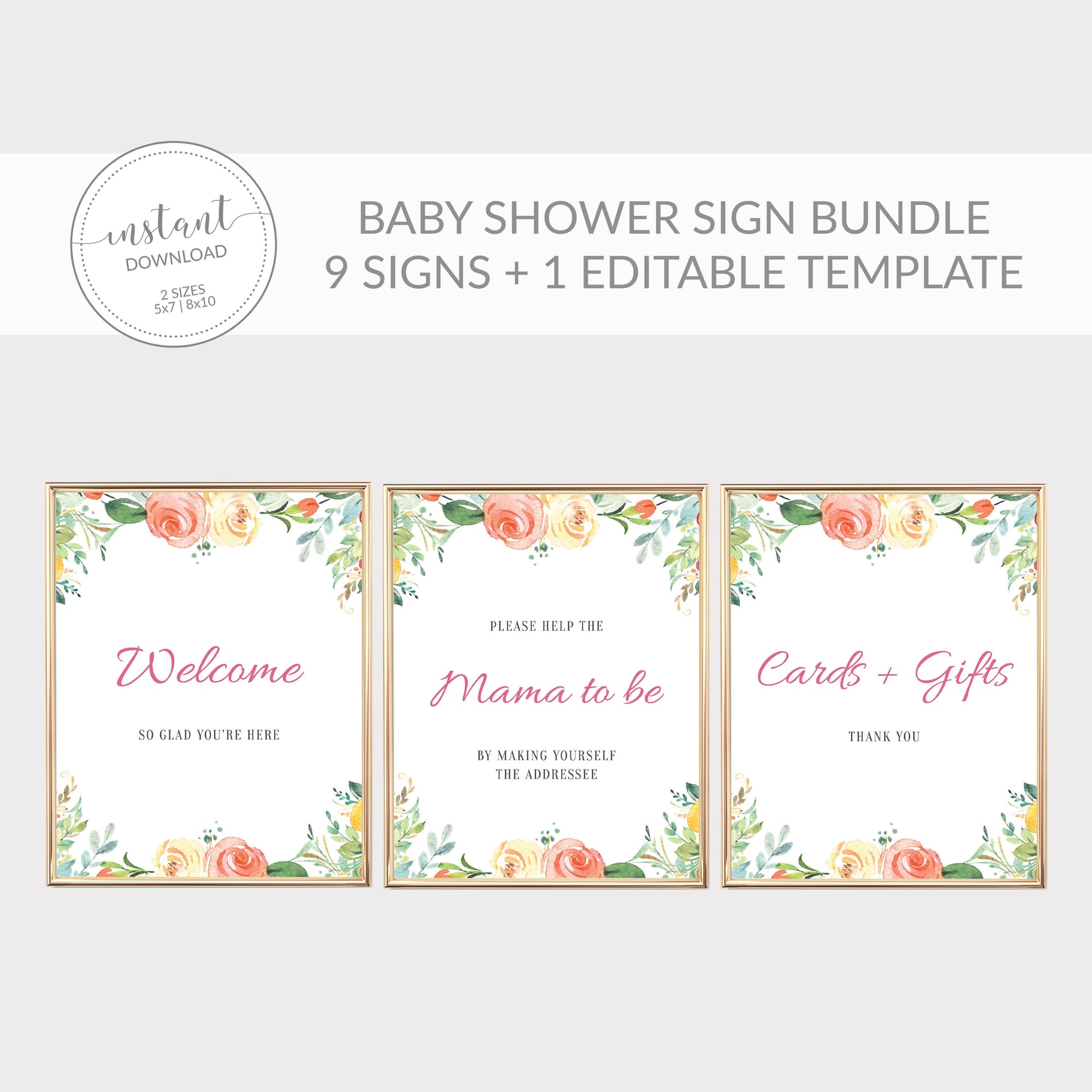 Spring Baby Shower Sign Bundle, Easter Baby Shower Table Signs, Peach Floral Baby Shower Decorations - B100 - @PlumPolkaDot 