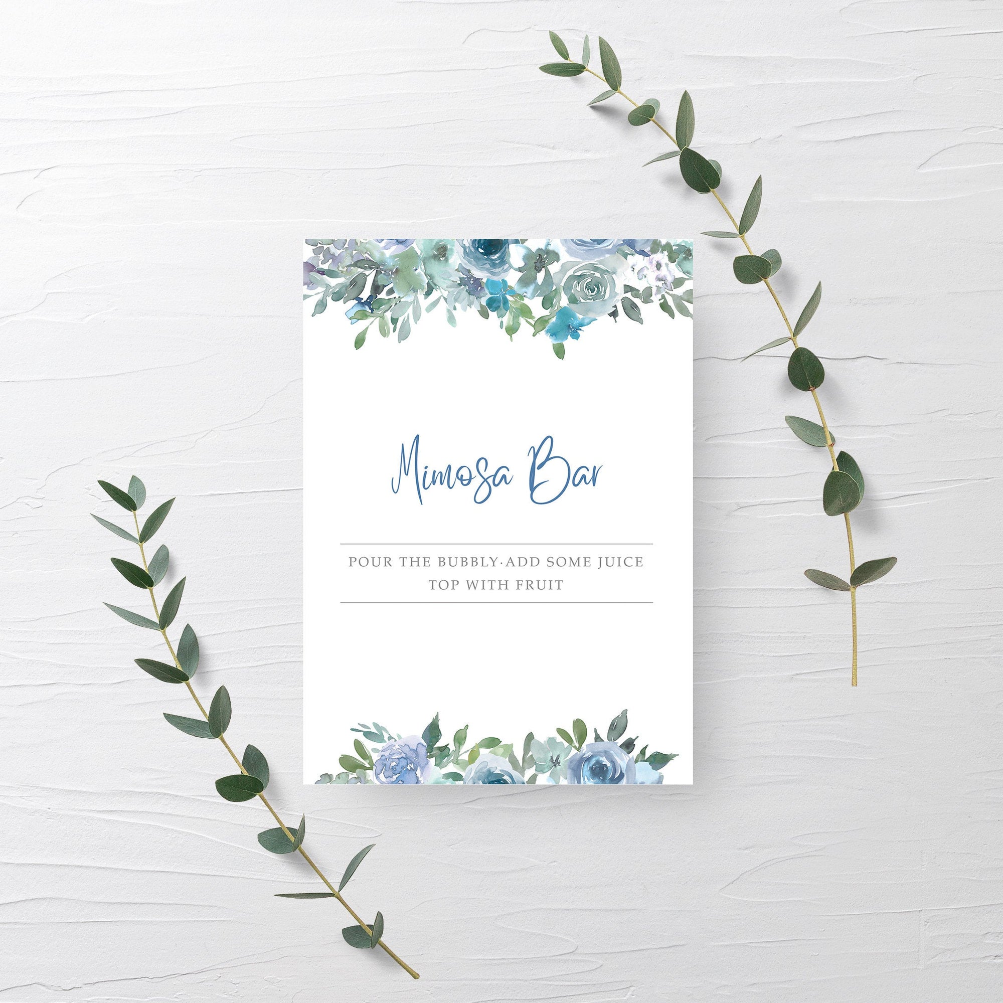 Blue Floral Mimosa Bar Sign Printable, INSTANT DOWNLOAD - BF100
