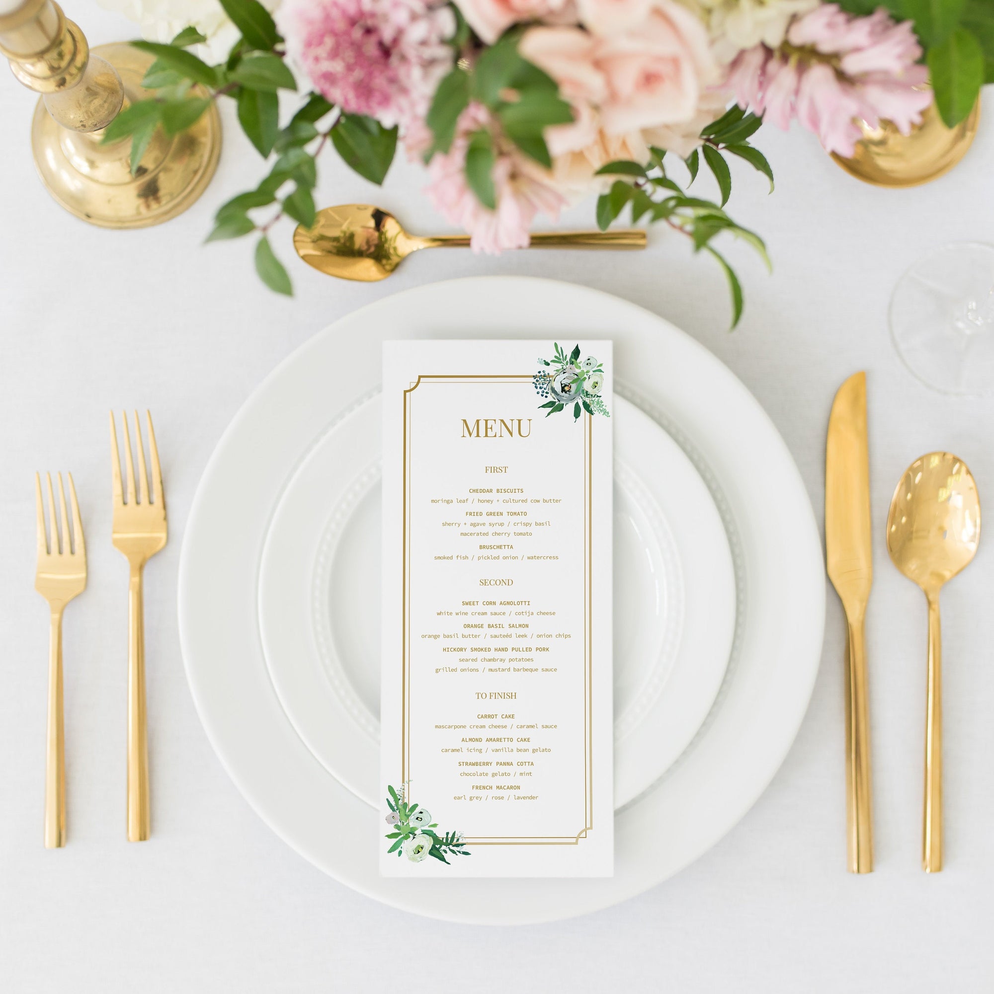 Blush Floral Greenery Wedding Menu Template, Printable, Editable INSTANT DOWNLOAD - BGF100