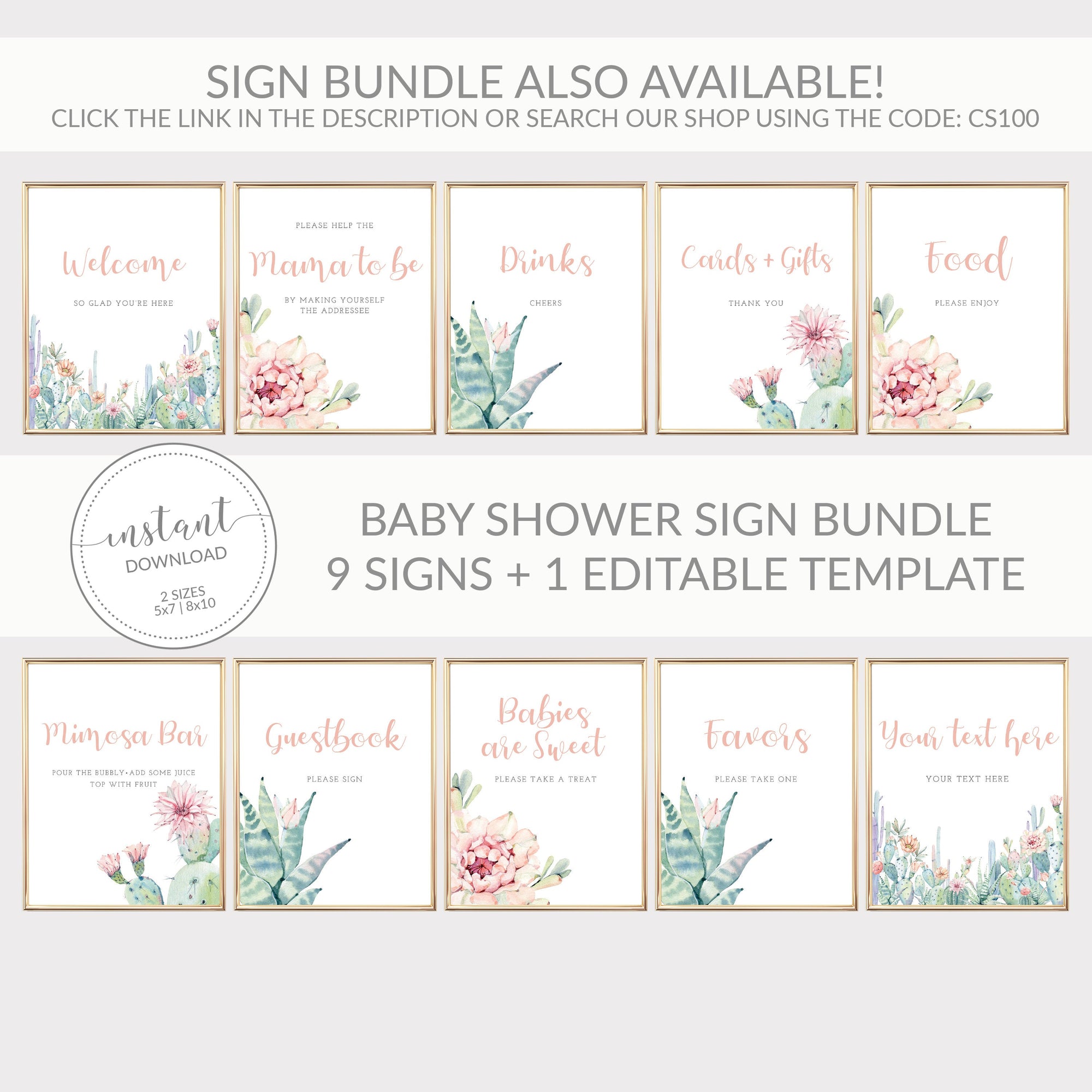 Cactus Sanitize Before Entering Sign, Printable Succulent Welcome Sign, INSTANT DOWNLOAD - CS100
